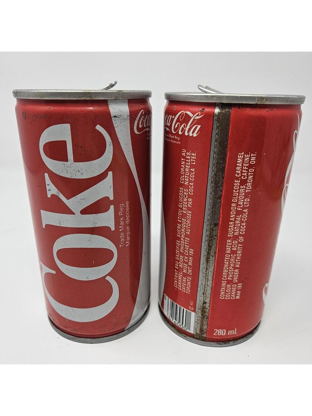 Lot Of 2 Rare Vintage 1980's Steel 280 ml Coca-Cola Cans Toronto Canada